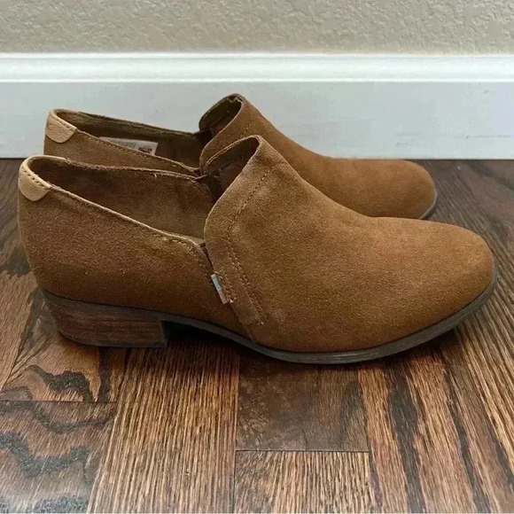 TOMS Women Shaye Brown Suede Low Ankle Loafer Block Heel Bootie 10012472 Size 6 - Picture 1 of 16